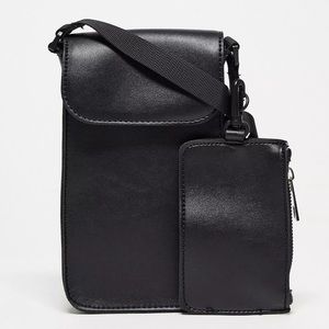 SVNX Small Crossbody Neck Bag Color Black adjustable and detachable wallet